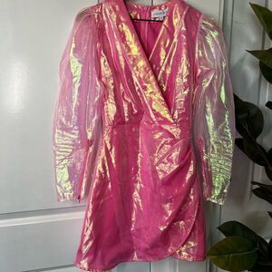 Madeleine Simon pink irradescent dress long sleeve womens size xs bday K311